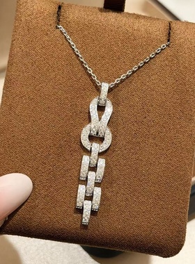 通体s925个性设计几何形满钻拉环长款项链精致轻奢百搭感闪钻