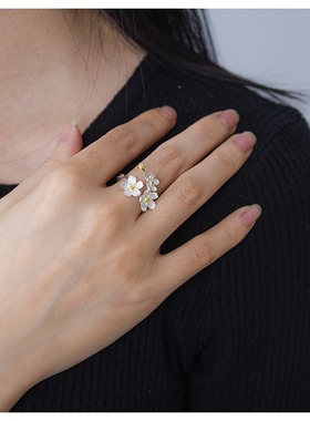 勿忘我S925手工纯银戒指爆款女款设计饰品花朵电镀田园风戒指女