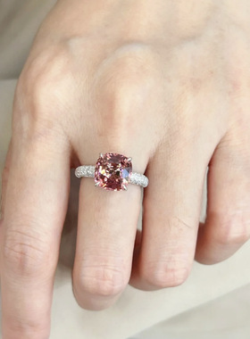 鑫葆康珠宝新款925银帕帕拉恰8*8mm女神粉花苞温柔款戒指环直播款