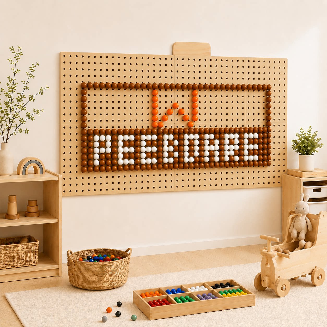 Kindergarten studio background wall solid wood perforated board