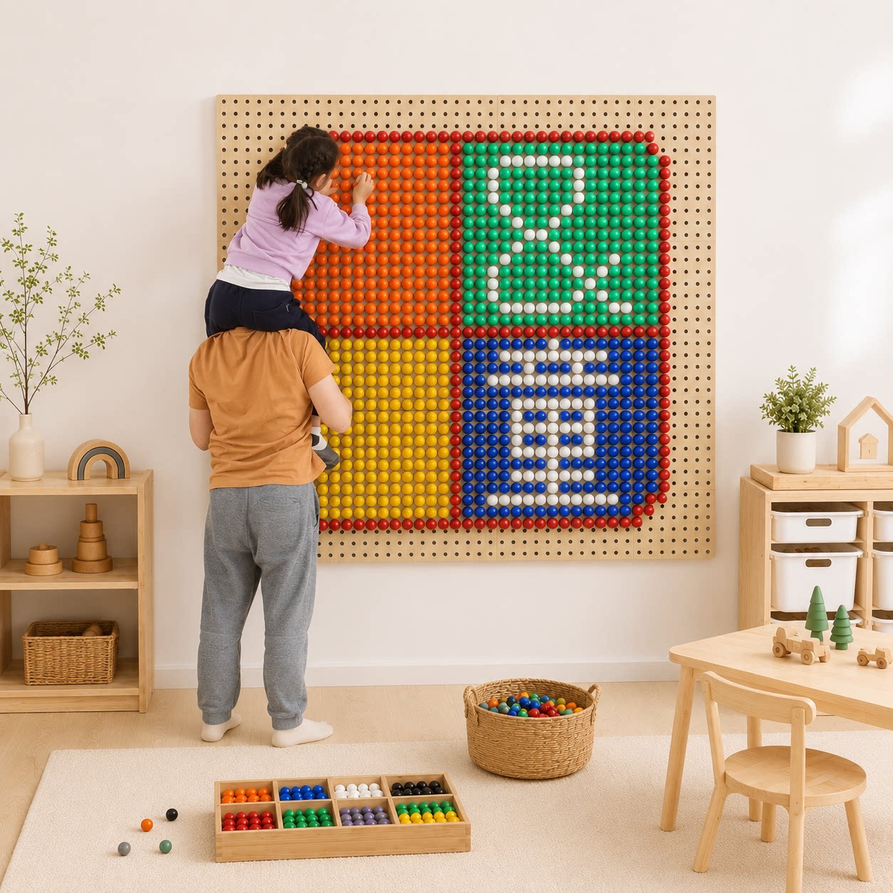 Kindergarten studio background wall solid wood perforated board