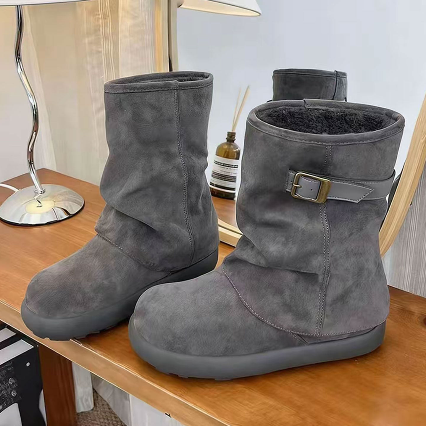 韩版短靴雪地靴女冬季保暖加绒皮带扣厚底增高防滑软底一脚蹬棉靴,淘宝优惠券,粉丝福利购,淘宝优惠卷