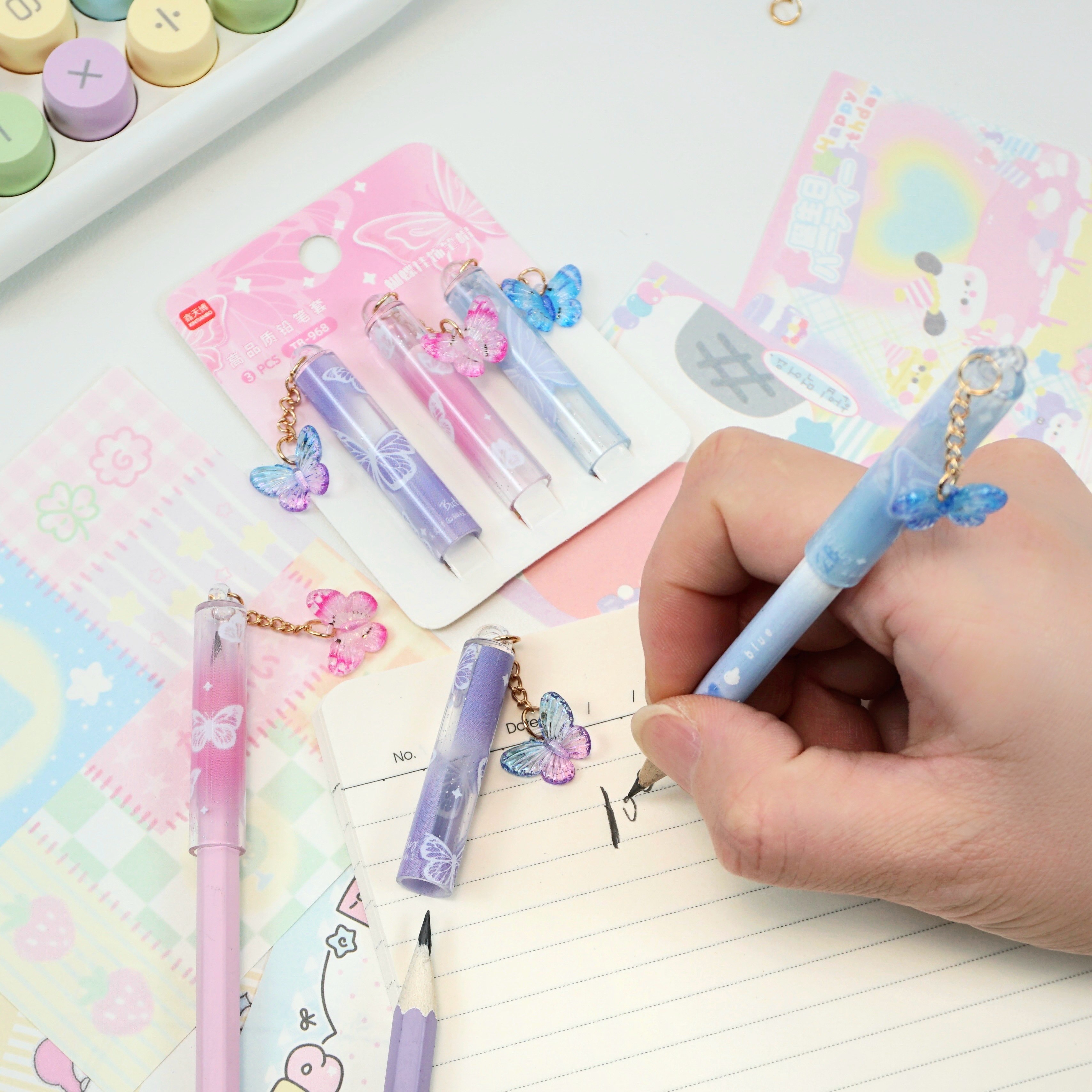 蝴蝶挂件铅笔帽笔套高颜值可爱少女心小学生笔头保护套铅笔延长器,淘宝优惠券,粉丝福利购,淘宝优惠卷