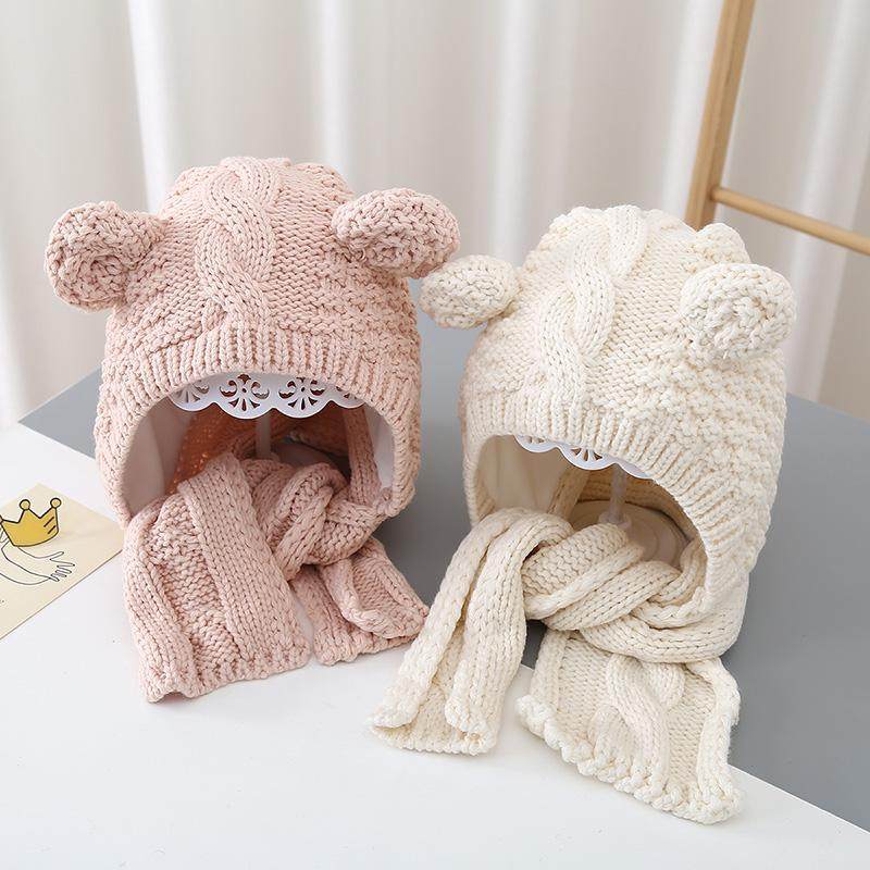 韩版儿童围巾帽子一体加厚保暖针织帽冬季可爱卡通护耳百搭套头帽,淘宝优惠券,粉丝福利购,淘宝优惠卷