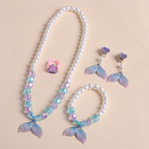 Cute Fish Tail Mermaid Child Princess Necklace Bracelet Ear Clip Suit Kid 2024 over New Years gifts