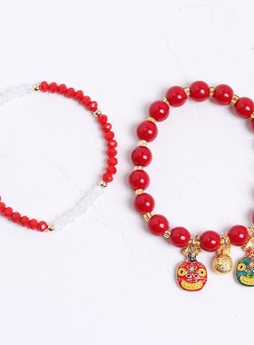 红色转运吞金兽一家三口手链