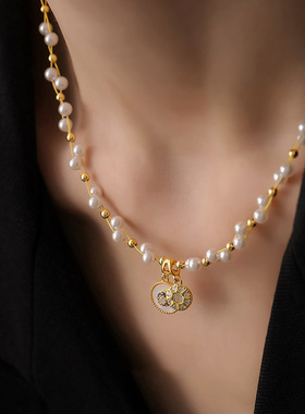 韩国东大门锆石珍珠项链法式温柔优雅锁骨链气质百搭高级感饰品女