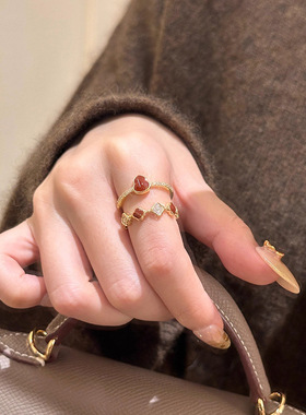 韩国东大门新款锆石滴油葫芦开口戒指新中式食指戒轻奢高级感手饰