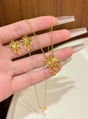 韩国东大门花朵吊坠项链轻奢小众复古锁骨链气质百搭高级感饰品女