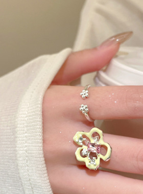 韩国东大门小清新滴油花朵开口戒指简约甜美食指戒百搭ins风手饰