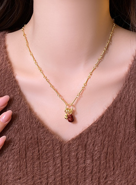 韩国东大门新款葫芦吊坠项链复古小众锁骨链轻奢气质高级感饰品女