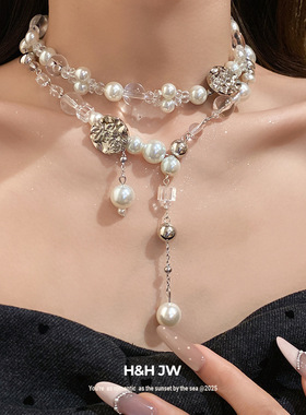 新款法式复古珍珠串珠项链时尚宫廷风气质锁骨链轻奢高级感项饰女