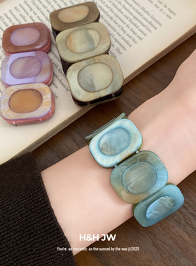 新款晕染方形弹力绳手链欧美复古个性简约时尚手环小众高级感手饰