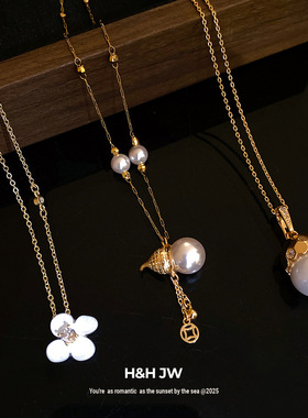 韩国东大门新款锆石花朵吊坠项链复古气质锁骨链轻奢高级感项饰女