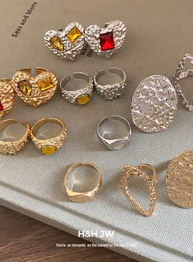 新款褶皱爱心开口戒指欧美复古简约时尚食指戒轻奢高级感气质手饰
