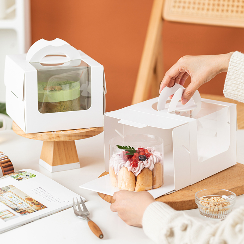 4/6寸蛋糕包装盒子ins风网红手提透明开窗白色烘焙西点甜品打包盒