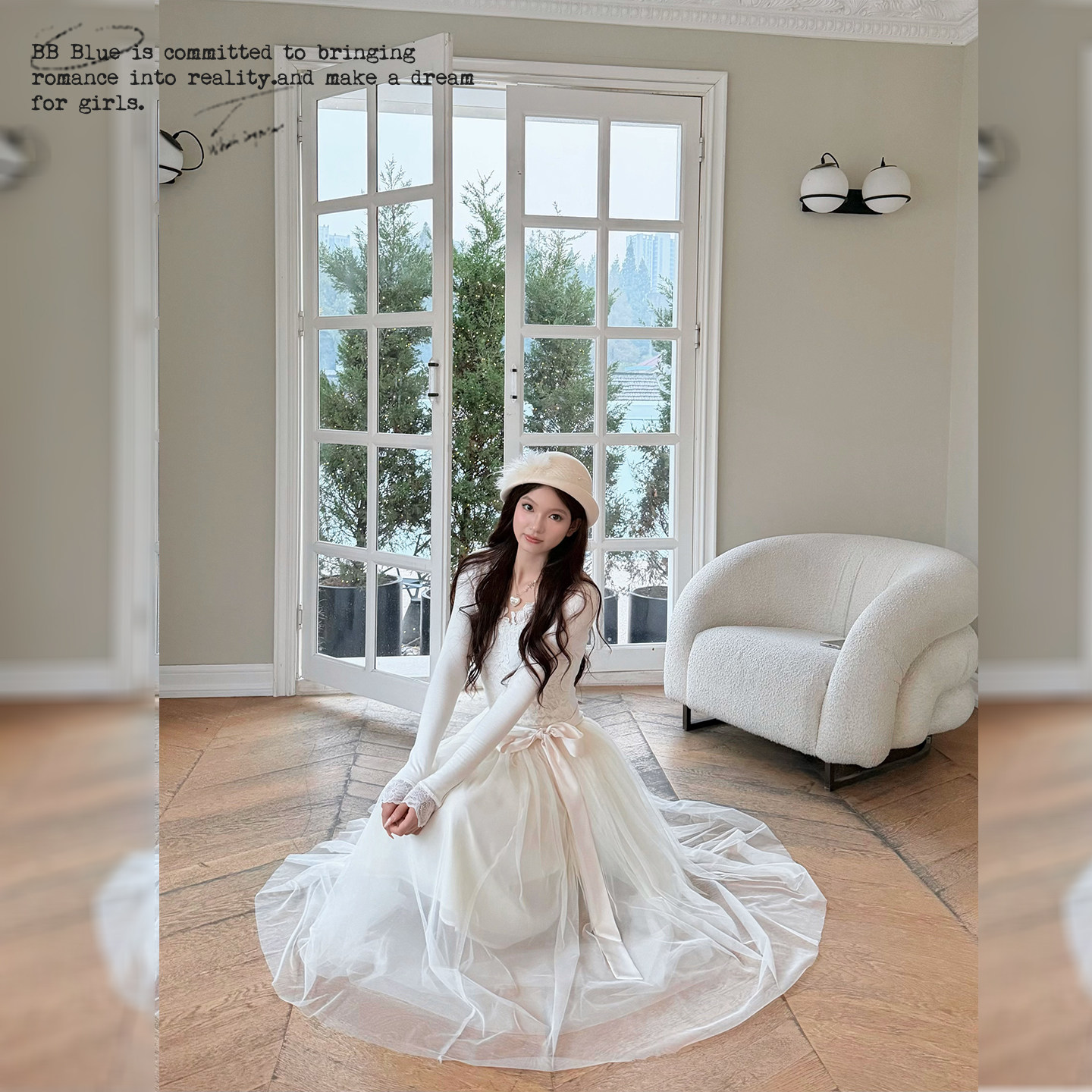 BB BLUE/天鹅之梦/法式千金芭蕾长袖内搭高腰肌理感蕾丝网纱礼裙,淘宝优惠券,粉丝福利购,淘宝优惠卷