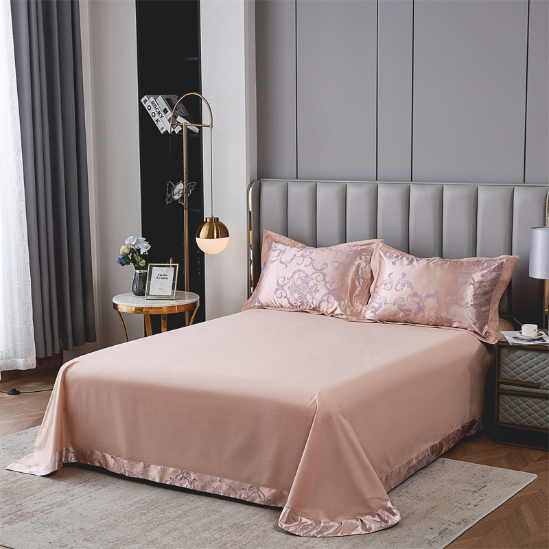 高端欧式贡缎提花圆角床单纯色床上用品被单100%全纯棉三件套单件 - 图3