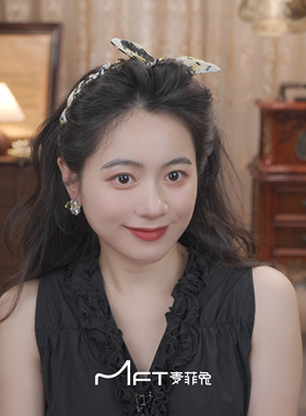 兰壹壹精灵兔发箍波点韩版可调节领结锯齿发箍少女高颅顶洗脸发饰
