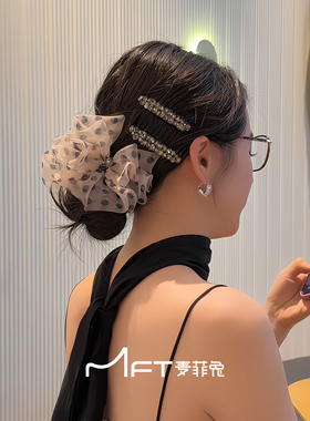 珞盈丸子夹复古波点懒人丸子头抓夹蓬松显发量盘发夹高级感发饰