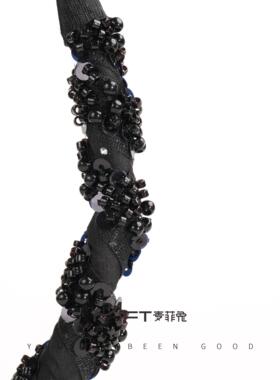 秋冬水钻防滑高颅顶黑色头箍洋气