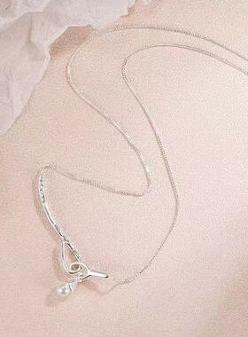 一字挂钩水滴珍珠项链温柔简约气质韩版设计高级感轻奢百搭锁骨链