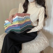 Big size fat mm base 100 lap pure color half height collar bottom-shirt woman foreign air inset with a thin-knit cardiovert blouse