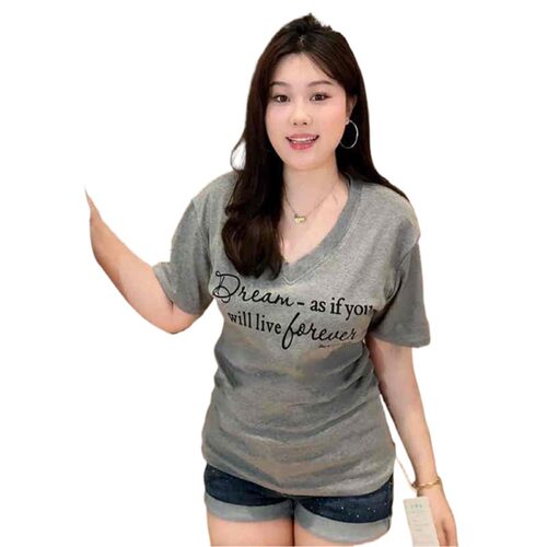 大码胖MM韩系显白黄色V领短袖T恤女2026夏季新款收腰显瘦百搭上衣 - 图3