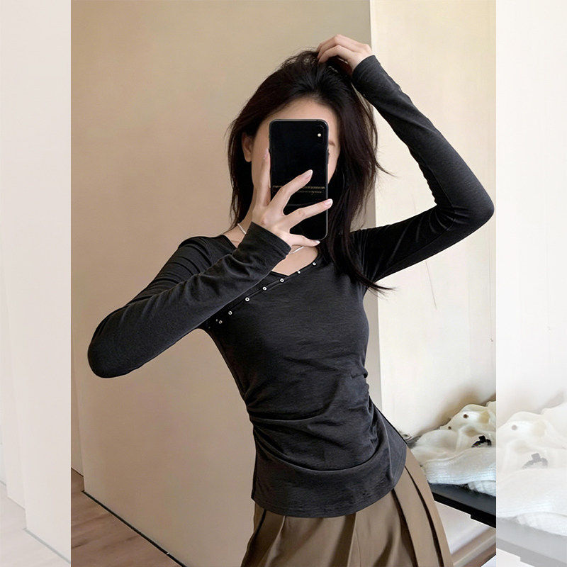 大码胖mm秋冬季柳丁v领t恤打底衫女内搭高级感可外穿修身长袖上衣,淘宝优惠券,粉丝福利购,淘宝优惠卷