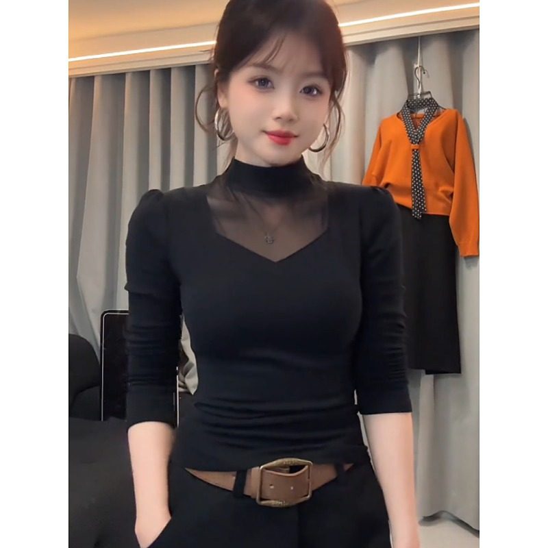 大码胖mm半高领加绒磨毛内搭打底衫T恤女秋冬设计感蕾丝气质上衣,淘宝优惠券,粉丝福利购,淘宝优惠卷