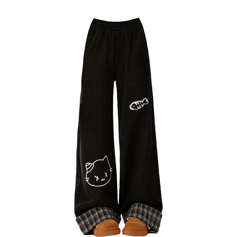 大码胖mm可爱卡通印花阔腿卫裤女秋冬学院风显瘦加绒加厚绝美裤子,淘宝优惠券,粉丝福利购,淘宝优惠卷