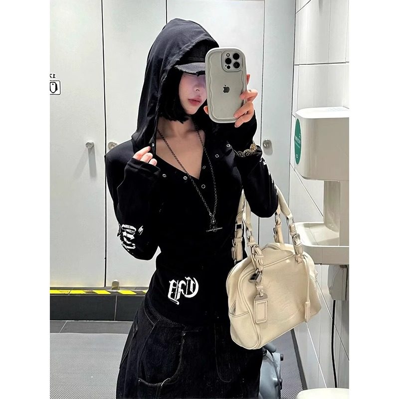 大码胖mm辣妹风字母印花防晒连帽v领T恤上衣设计感修身长袖罩衫,淘宝优惠券,粉丝福利购,淘宝优惠卷