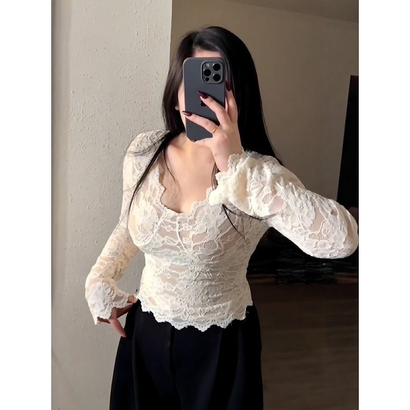 大码法式蕾丝v领内搭打底衫T恤女秋冬季胖mm显瘦气质百搭绝美上衣,淘宝优惠券,粉丝福利购,淘宝优惠卷