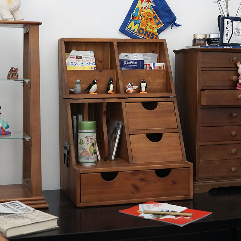 木质桌面收纳柜手账文具整理箱陈列柜多功能置物柜复古翻盖手提箱,淘宝优惠券,粉丝福利购,淘宝优惠卷