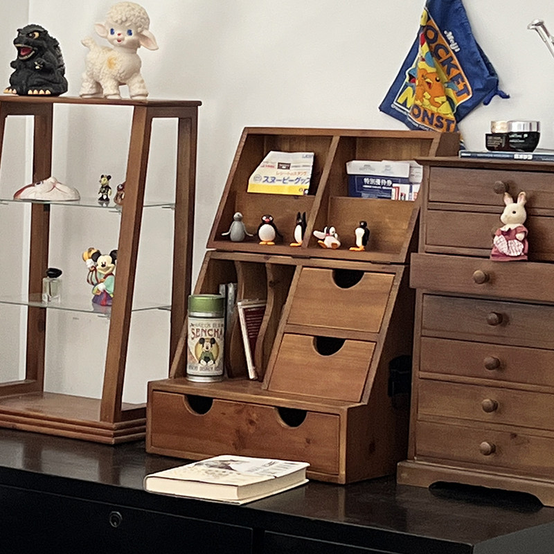 木质桌面收纳柜手账文具整理箱陈列柜多功能置物柜复古翻盖手提箱,淘宝优惠券,粉丝福利购,淘宝优惠卷