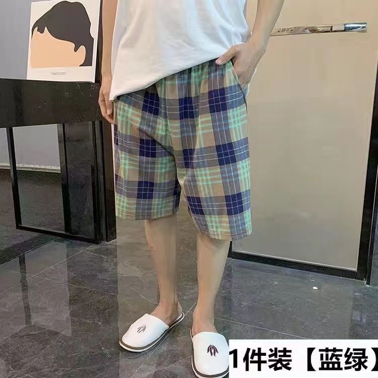 男士睡裤夏季纯棉短裤宽松大裤衩五分裤夏天情侣加大码薄款家居裤 - 图0