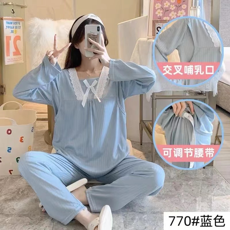 新款月子服春夏季长袖秋季薄款孕妇喂奶睡衣宽松产后哺乳衣家居服 - 图3