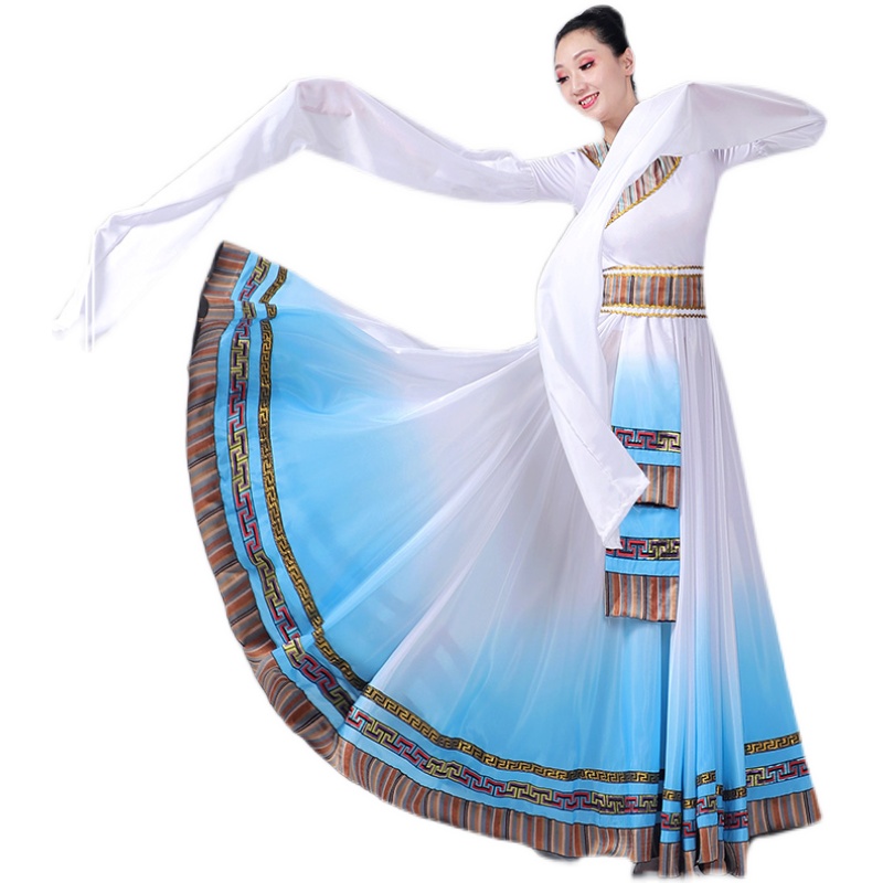藏族舞蹈服装女广场舞大摆裙新款艺考蒙古练习长裙民族演出服半身
