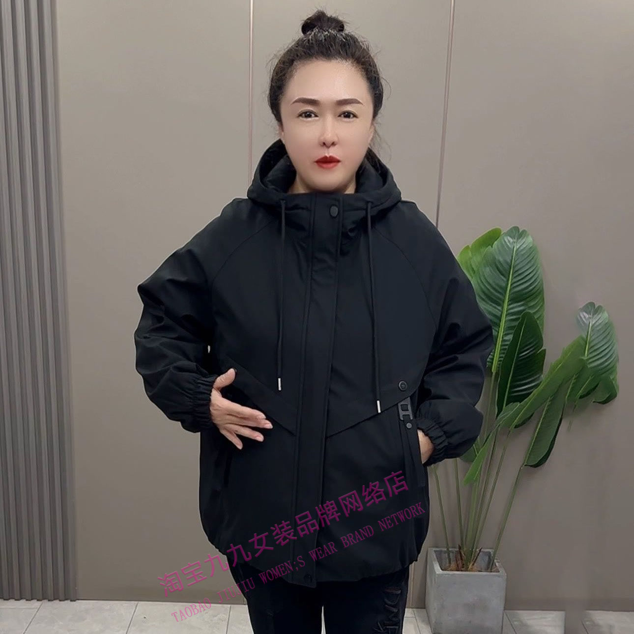 净版二棉服时尚休闲连帽外套女秋冬宽松大码显瘦百搭中年妈妈上衣,淘宝优惠券,粉丝福利购,淘宝优惠卷