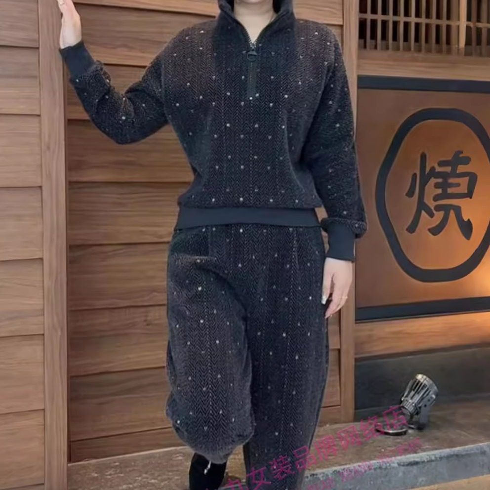 时尚大码春秋冬百搭休闲套装女新款连帽拉链上衣哈伦裤加厚两件套,淘宝优惠券,粉丝福利购,淘宝优惠卷