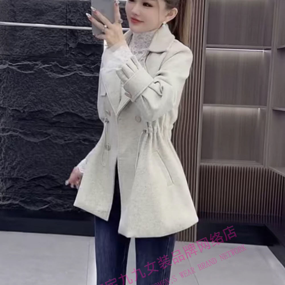 复古双排扣毛呢外套女中长款束腰收腰呢子大衣小个子秋冬,淘宝优惠券,粉丝福利购,淘宝优惠卷