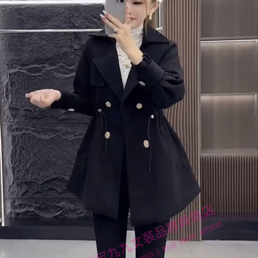 复古双排扣毛呢外套女中长款束腰收腰呢子大衣小个子秋冬,淘宝优惠券,粉丝福利购,淘宝优惠卷