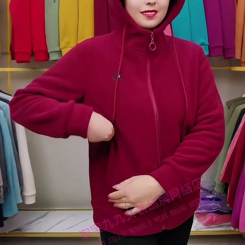 加绒加厚摇粒绒外套女秋冬新款休闲连帽拉链开衫宽松时尚保暖夹克,淘宝优惠券,粉丝福利购,淘宝优惠卷