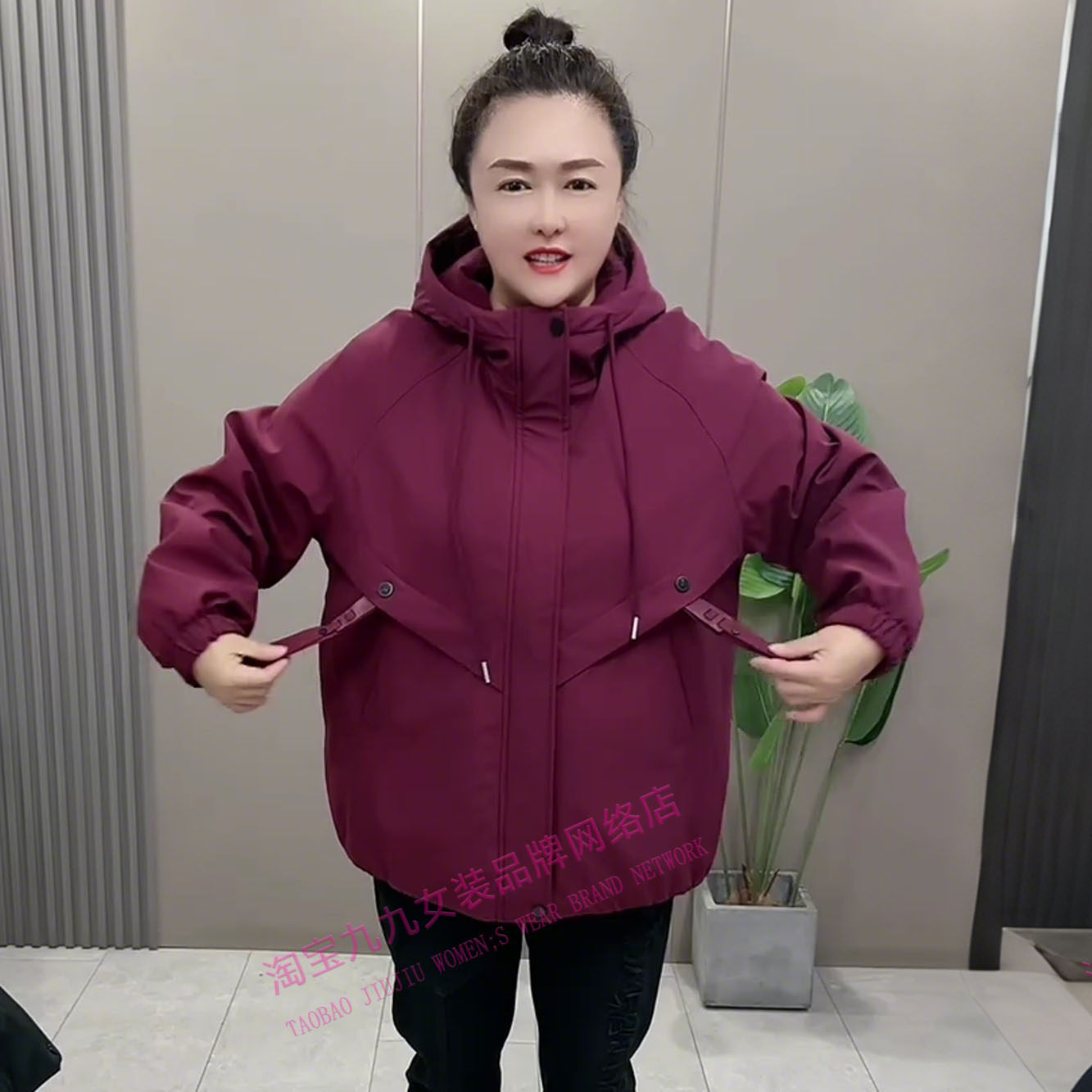 净版二棉服时尚休闲连帽外套女秋冬宽松大码显瘦百搭中年妈妈上衣,淘宝优惠券,粉丝福利购,淘宝优惠卷