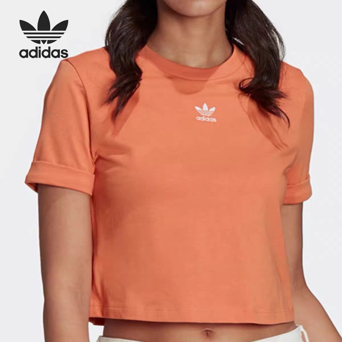 文文奥莱  adidas阿迪达斯三叶草女款纯棉T恤HF9197 GN2805不退换 - 图1