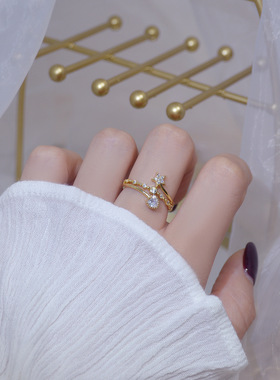 韩国微镶锆石爱心五角星开口戒指