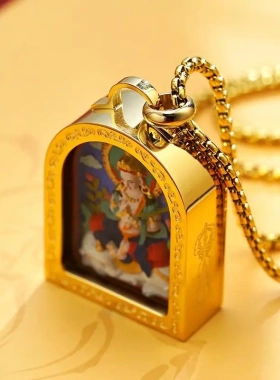 手绘唐卡擦擦五爷绿度母药师黄财吊坠扎基拉母藏式手绘唐卡擦擦