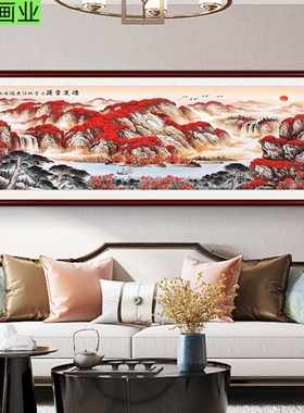 新中式客厅沙发背景墙装饰画办公室实木画山水风景画壁画大气挂画