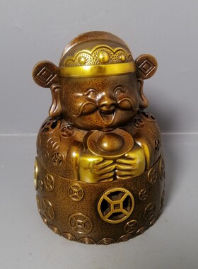 古玩铜器收藏财神工艺精湛鎏金系列摆件招财客厅书房纯铜收藏家用