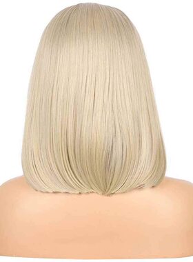 Synthetic wig 渐变色短直发 自然仿真头皮 中分金色假发 波波头